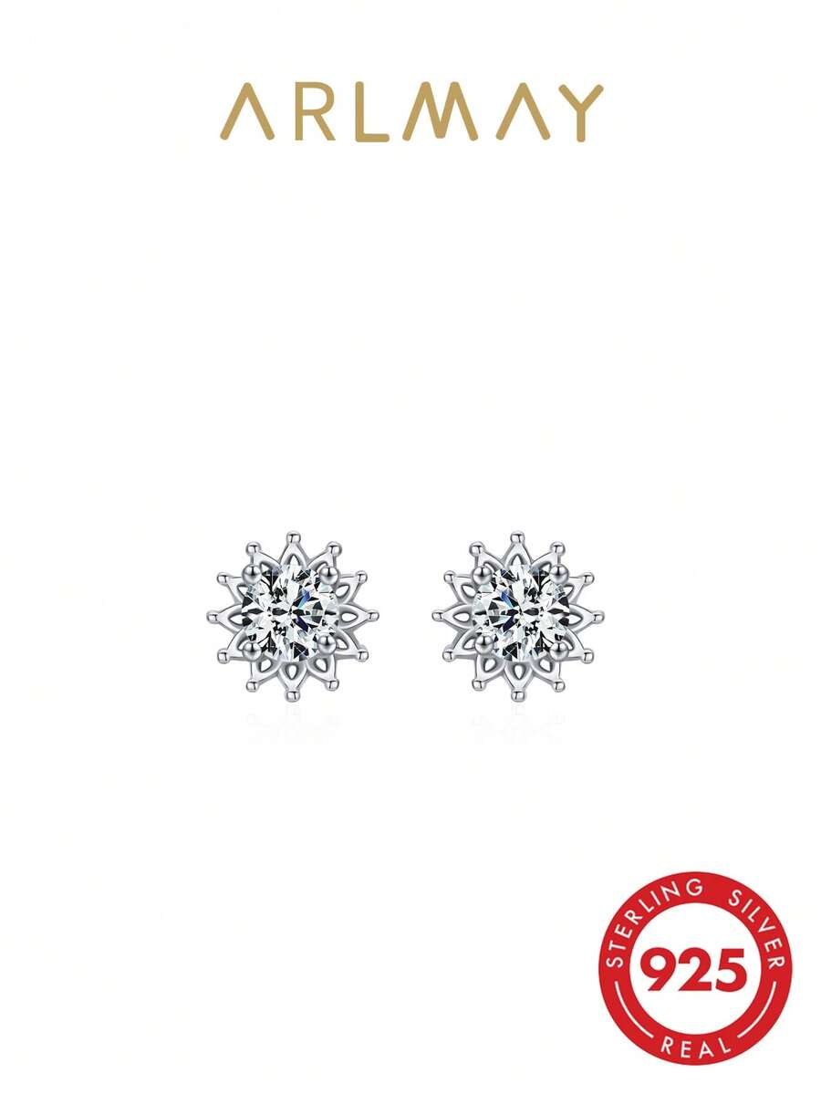 1 Đôi bông tai bạc 925 đính đá Zirconia hình hoa hướng dương lấp lánh, thích hợp cho nữ giới đeo hàng ngày, đi nghỉ mát, hẹn hò, cũng có thể dùng làm quà tặng.