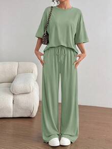 PRETTYGARDEN Women's Summer Clothes 2 Piece Sets Lounge For Short Sleeve Matching Airport Travel Outfits Casual Gray Green Vacation Summer Brunch Green Outfits For Women Mothers Day Outfit - 灰綠色 - 查看 1