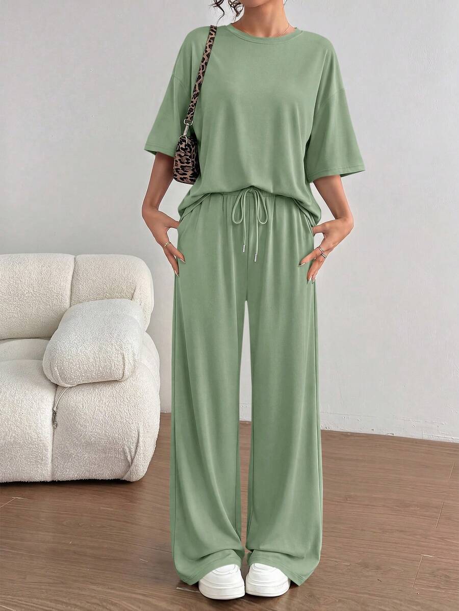 PRETTYGARDEN Women's Summer Clothes 2 Piece Sets Lounge For Short Sleeve Matching Airport Travel Outfits Casual Gray Green Vacation Summer Brunch Green Outfits For Women Mothers Day Outfit - 灰綠色 - 查看 1