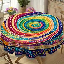 1 pieza Mantel vintage con patrón espiral arcoíris, resistente a las arrugas y duradero, mantel bohemio para el hogar / camping al aire libre repelente al agua, adecuado para múltiples escenarios del hogar, decoración de restaurante para días festivos, eventos de fiesta de vacaciones, boda al aire libre - Lavable a máquina, 100% poliéster, cubierta antipolvo - Multicolor - Ver 8