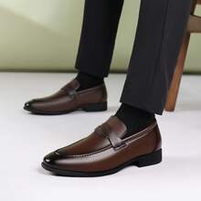 Gentleman's British Style Slip-On Loafers, Men's Business Formal Shoes - Brown - View 3