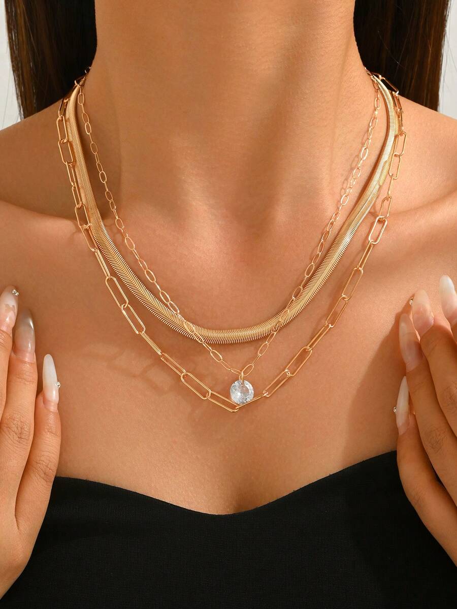 1 chiếc vòng cổ nữ kiểu dáng retro nhiều lớp đính đá Zirconia, thích hợp để đeo hàng ngày. - nhiều màu - Xem 1