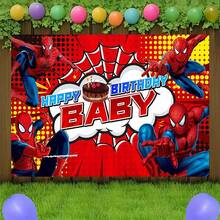 1pc Spider-Man Happy Birthday Backdrop Marvel Superhero Boy Party Decoration Cartoon Photography Background Indoor Holiday Gathering Scene Layout Cake Table Wall Tapestry Anime Fan Birthday Party Props Wall Hanging Decor - Nhiều màu - Xem 1