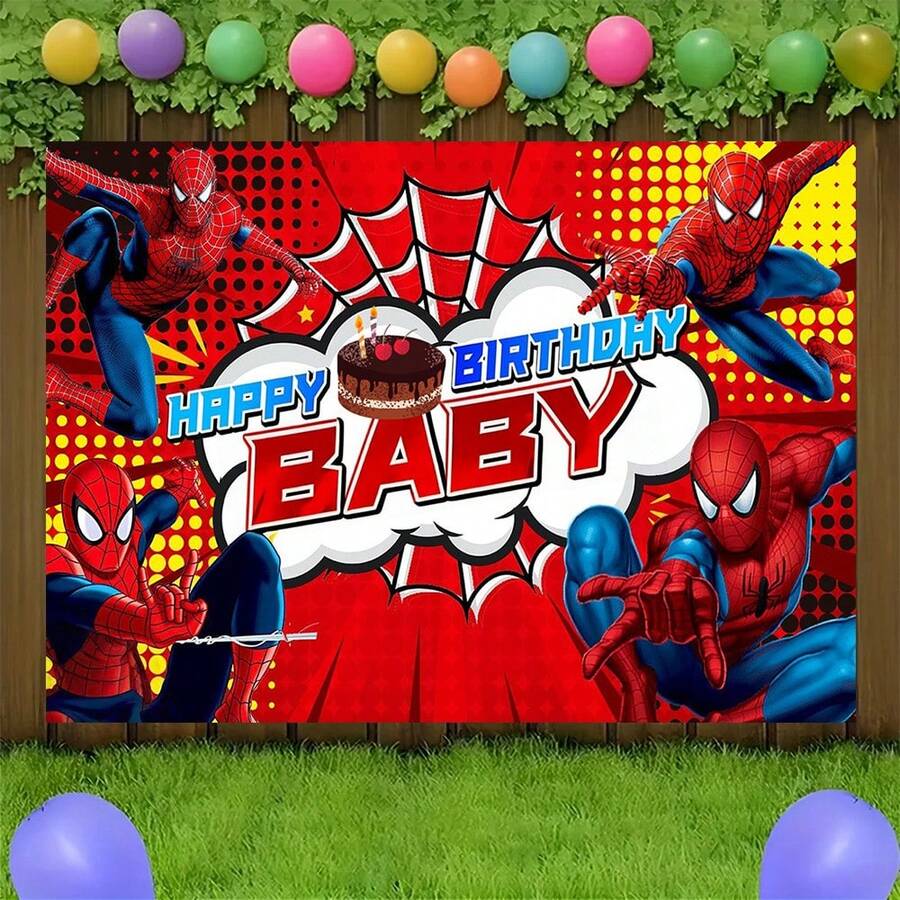 1pc Spider-Man Happy Birthday Backdrop Marvel Superhero Boy Party Decoration Cartoon Photography Background Indoor Holiday Gathering Scene Layout Cake Table Wall Tapestry Anime Fan Birthday Party Props Wall Hanging Decor - Nhiều màu - Xem 1