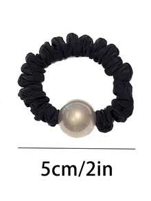 MH 4pcs Women Black Fabric Faux Pearl Hair Scrunchies, Suitable For Daily Use - Multicolor - View 6