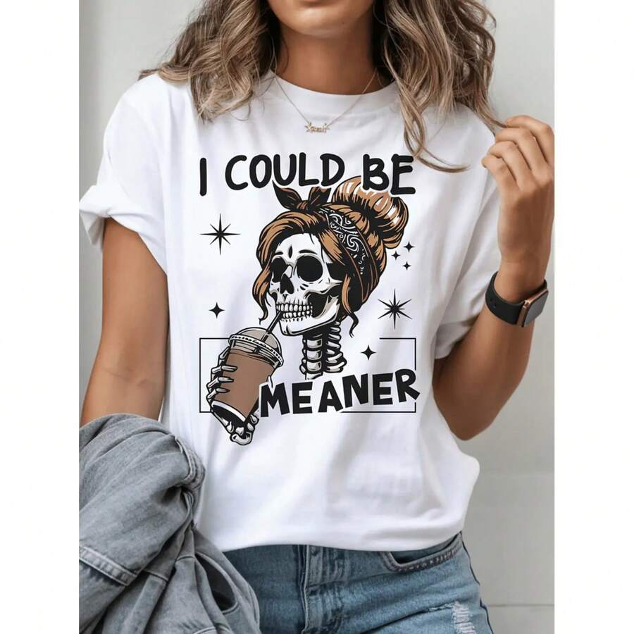 I Meaner - Nuevo Producto Imprescindible para el Verano, Adecuado para Primavera y Verano, Camiseta Cómoda e Informal para Mujer, Estilo de Cuello Redondo Suave para Primavera y Verano -1 - Blanco - Ver 1
