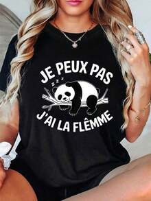 Women's Graphic T-Shirt With French Phrase "Je Peux Pas J'ai La Flamme" - Black With White Lettering - Relaxed Fit For Casual Everyday Wear - Lightweight T-Shirt For Spring/Summer - Fun T-Shirt With French Phrase - 黑色 - 查看 6