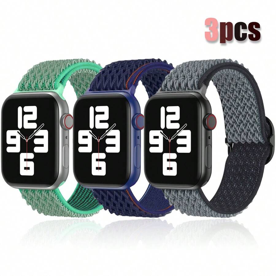 3 套弹性腕带，兼容 表带，尺寸分别为 40mm、38mm、41mm 和 42mm。采用尼龙编织面料制成。兼容 Series 10、9、8、7、6 SE、5、4、3、2 和 1。完美礼物之选，适合学生礼物和返校礼物。