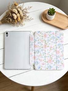 1 件装水彩粉蓝花叶图案彩绘平板电脑保护套，适用于 iPad Mini 4/Mini 5/Mini 6/Mini 7/Air/Air 2/9.7/10.2/10.5/Air 4/Air 5/10.9/Pro 11 英寸/第十代/Air 11 英寸 (M2)-2024/Pro 11 英寸 (M4)，以及 Galaxy Tab A8 10.5 英寸 2022 款。产品不含触控笔。内置触控笔插槽，三折支架，TPU 软边设计，防摔耐磨，磁吸式睡眠/唤醒功能。独特/创意/趣味/个性/浪漫的三折平板电脑保护套，带触控笔插槽。 - 彩色 - 查看 6