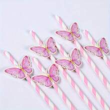 1/10pcs Butterfly Wing Paper Straws, Multi-Occasion Party Supplies, Suitable For Wedding, Bridal Shower, Birthday, Event And Celebration Decoration Drinking Straws - Butterfly - View 10