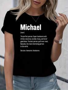 Camiseta Estampada para Mujer - Camiseta Casual de Manga Corta y Cuello Redondo en Negro con Texto Blanco y Diseño de Cita Motivacional. Corte Relajado para Todas las Estaciones, Perfecta para el Uso Diario y Atuendos de Vacaciones (Lavable aáquina). - Negro - Ver 6