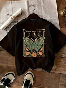 |   Diseño exquisito |   Suelto y cómodo |   Fácil de combinar | Camiseta deportiva de manga corta y cuello redondo con estampado de mariposas para mujer - Blanco - Ver 7