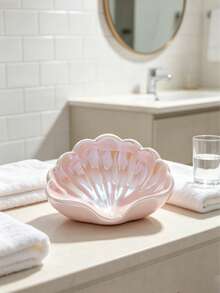 No-Drill Bathroom Countertop Leaf Pattern Plastic Soap Dish, Can Hold Soap, Toothbrush And Toiletries, Modern Home Decor, Soap And Toiletries Storage, Decorative Sink Accessory, Smooth Surface - Multiple Styles - View 4