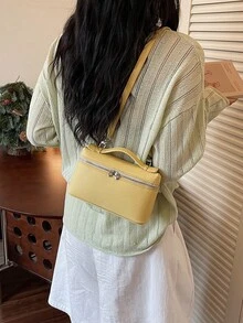 Women's New Box Shaped Shoulder Bag, Minimalist Fashion Crossbody Bag - Yellow - View 6