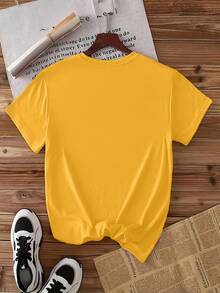 Women's Casual Short Sleeve T-Shirt 2026 - "DANCE" Letter Print, Crew Neck, Machine Washable, Casual Spring/Summer Vacation Wear, Easy-To-Wear Top, Fun Print T-Shirt,  And Fashionable, Durable Printed T-Shirt NBWH - 黃色 - 查看 2