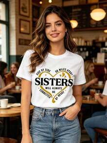 Camiseta de Vacaciones en la Playa con Estética Retro, Holgada y Cómoda, para Hermanas Junto o a Kilómetros de Distancia, Camiseta para Viaje de Hermanas, Camiseta a Juego para Vacaciones de Hermanas, Camisetas para Viaje de Fin de Semana para Hermanas, Camiseta a Juego para Hermanas, Camiseta Gráfica de Algodón Premium para Mujer, Ropa de Verano para Vacaciones - Blanco - Ver 5