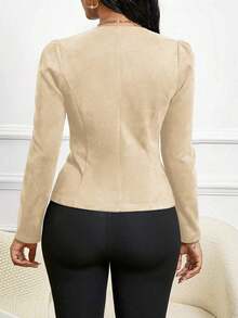 Lady Chaqueta abierta con detalles de botones en ante negro para otoño/invierno - Caqui 2 - Ver 2