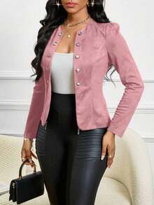 Lady Chaqueta abierta con detalles de botones en ante negro para otoño/invierno - Rosa - Ver 4