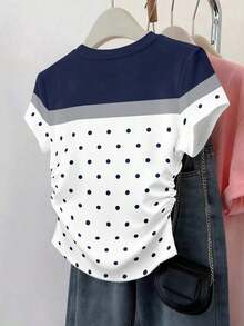 Set de 3 blusas de mujer con estampado de rayas, cuadros y gráficos, de manga corta y con efecto de cintura ceñida - Multicolor 13 - Ver 2