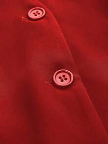 Chaleco de traje casual con cuello en V y abotonadura sencilla para mujer, de color liso - Rojo - Ver 5
