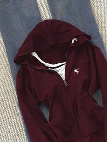 Sudadera con capucha ajustada y versátil con bordado para mujer - Multicolor 3 - Ver 8