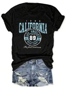 Camisetas Para Mujer AlgodónT-shirt única con diseño retro y urbano inspirada en California año 1989 perfecta para amantes de la moda Y2K y el estilo casual destaca por su estampa vibrante y cómoda ideal para cualquier ocasión calidad premium y ajuste perfecto  hecha para brillar en tu guardarropa mundial 2026 - Negro - Ver 1