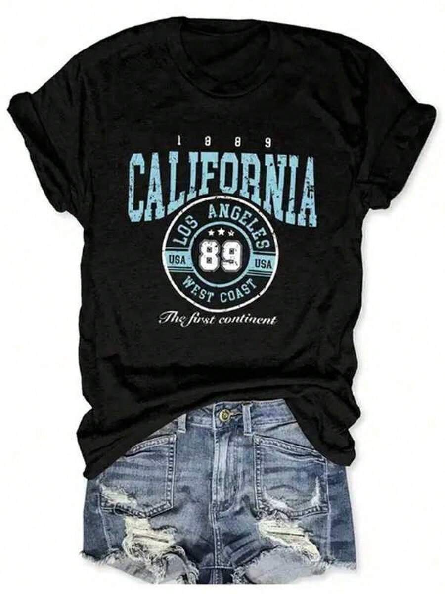 Camisetas Para Mujer AlgodónT-shirt única con diseño retro y urbano inspirada en California año 1989 perfecta para amantes de la moda Y2K y el estilo casual destaca por su estampa vibrante y cómoda ideal para cualquier ocasión calidad premium y ajuste perfecto  hecha para brillar en tu guardarropa mundial 2026 - Negro - Ver 1