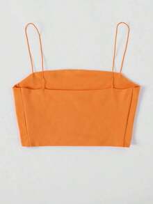 Top corto de tirantes delgado unicolor - Naranja - Ver 2