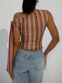 de mujer de estilo elegante y romántico para primavera, con cuello asimétrico, estilo elegante y sexy, adecuado para fiestas, vacaciones, citas románticas y vestidos de boda, con textura de punto y tirantes cruzados en los hombros, en color - Marrón - Ver 10