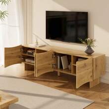 TV Cabinet With Wave Pattern / Modern Style TV Cabinet / 155 Cm Media Console With Storage Space / Four Doors And Cable Management In Wood Look / Easy To Assemble / Suitable For The Living Room - 自然色 - 查看 7