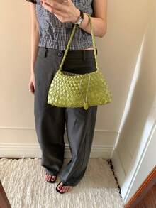 2026 New Handmade Woven Coffee Color Casual Shoulder Bag, Underarm Bag, Mother-Child Bag, Business Women's Commuter Bag, Suitable For Work, Shopping, Dating, Travel, School And Other Daily Use (Accessories Not Included) - Green - View 9