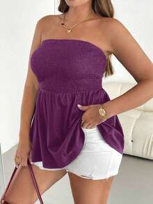 Blusa sin tirantes de rayas negras y blancas, versátil, cómoda y estilizadora, para mujer talla grande, ideal para primavera/verano, vacaciones y salidas, estilo europeo de verano - Morado - Ver 6