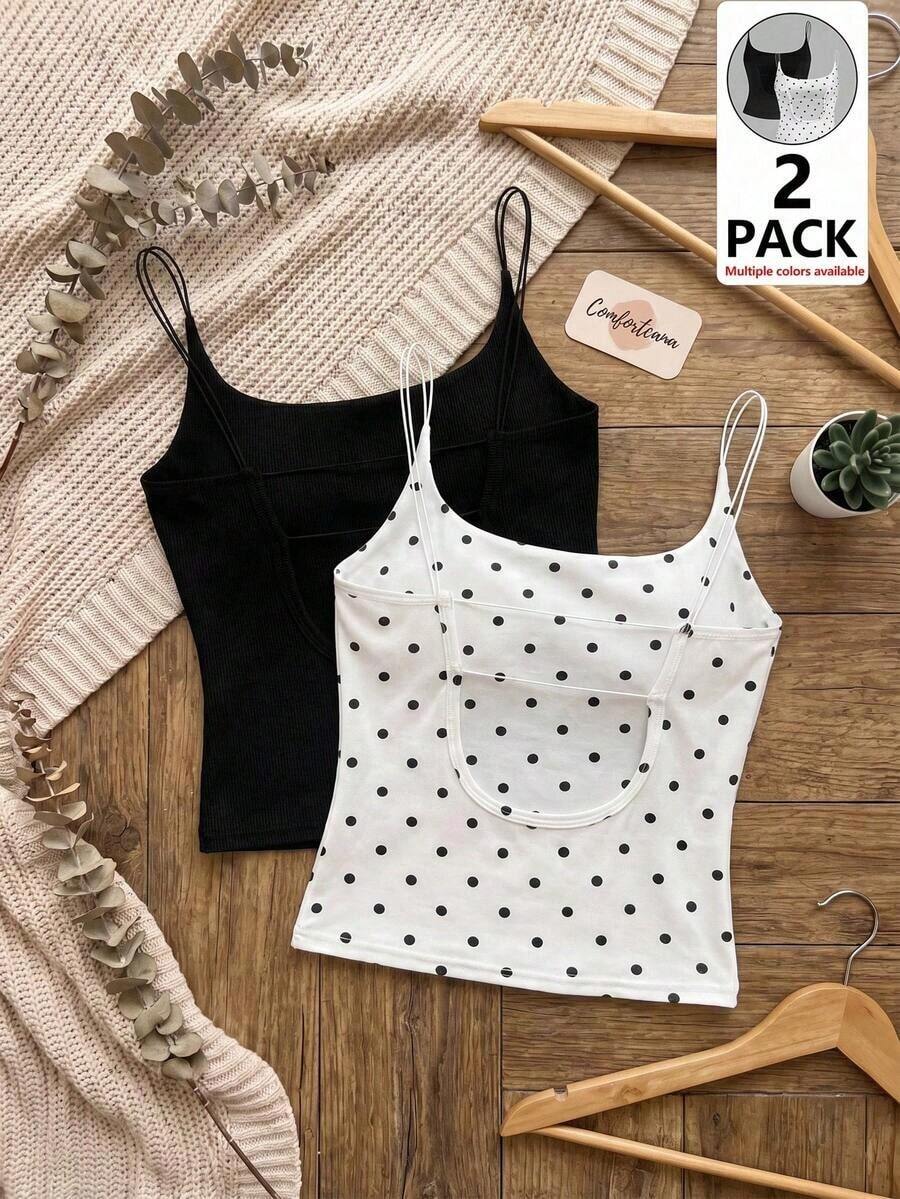 2 piezas Conjunto de camisola sin espalda ajustada para mujer, Camisola sin espalda de verano para mujer, Adecuado para el transporte diario, citas, fiestas, otoño/invierno/verano, Navidad, Año Nuevo, Acción de Gracias, fiestas, bodas, playa, ceremonias de graduación, de moda, elegante, casual, salidas, citas, reservas, transporte, brillante, Día de San Valentín, elegante, vacaciones, casual, Y2K, salidas, ceremonias de graduación y otras ocasiones. - Multicolor 4 - Ver 1
