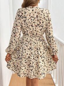 Vestido corto minimalista de estilo casual para mujer, para uso diario.Vestido corto de manga larga con cuello cruzado y estampado de leopardo para mujer, vestidos de vacaciones, vestidos para mujer, vestido casual de invierno, vestido de Año Nu - Albaricoque - Ver 2