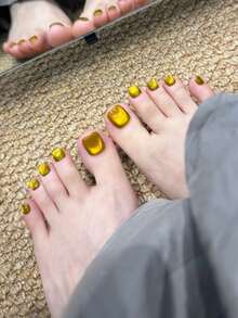New Semi-Cured Gel Toe Nail Stickers, Shiny Glitter Design, In Stock Wholesale, Waterproof & Long-Lasting For Summer - Mustard Yellow - View 5