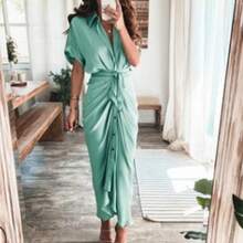 Elegant Women's Spring Shirt Dress, Sensual Print, With Adjustable Ties, Refined Style - 綠色 - 查看 7