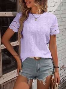Camiseta con bordado con ojal ribete en abanico - Púrpura malva - Ver 4