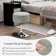FurnitureR Taburete Redondo Almacenamiento, Taburete Ajustable Altura Giratoria 360°, Otomano Almacenamiento Redondo con Bandeja Extraíble para Sala Maquillaje y Sala Estar Gris - Gris - Ver 6