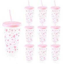 1 unidade/5 unidades/10 unidades, Copo de plástico em formato de coração com grande capacidade de 710 ml (24 oz), copo de café/copo de suco para o verão, adequado para encontros, casamentos, festas e feriados, presente ideal para feriados, família e amigos. - Multicolorido - Ver 9