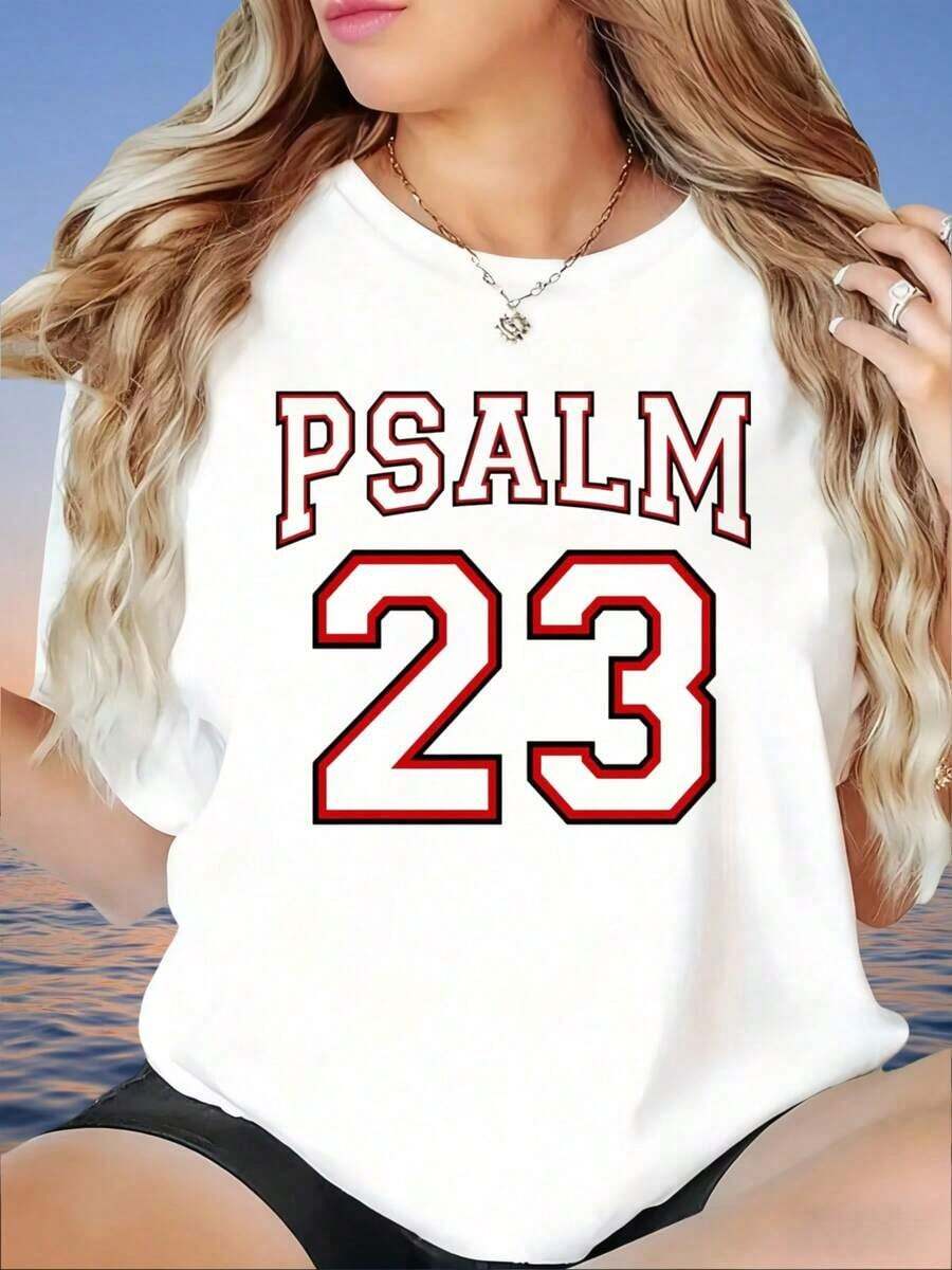 Camiseta de fe cristiana con el Salmo 23 para mujer, estilo jersey con versículo bíblico, blanca, informal, de verano, para chicas y mujeres. - Blanco - Ver 1