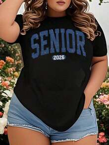 Camiseta GraphicSenior 2026 para Mujer, Talla Grande, Blanca, de Algodón, Regalo para Fiesta de Graduación, Atuendo para Celebración del Último Año Escolar, Ropa Casual de Verano - Negro - Ver 7