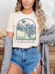 Camiseta de Irises de Van Gogh, Camiseta con Pintura Renacentista, Camiseta con Arte Floral de Van Gogh, Camiseta de Arte de Van Gogh, Regalo para Ella, Camiseta Cottagecore, 100% Algodón - Blanco - Ver 6