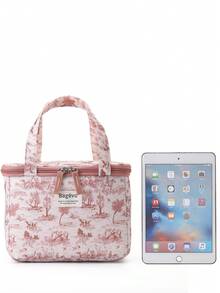 1pc Pink Ru Yi Print Insulated Lunch Bag, Portable Bento Bag For Office Workers , Lunch Bag For Women Work - Multicolor - View 2