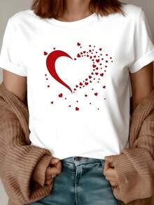 Heart Made Up Of Small Red Hearts Symbolizing Love, Unity And Positive Energy. Modern Casual White Women's T-Shirt For Everyday Wear And Special Occasions. - 白色 - 查看 8