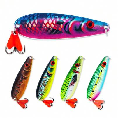 1PC 20g/0.71oz Long Casting Metal Jig Lure Sinking Spoon Bait With Red Tail Fin And Sharp Double Hook For Freshwater Saltwater