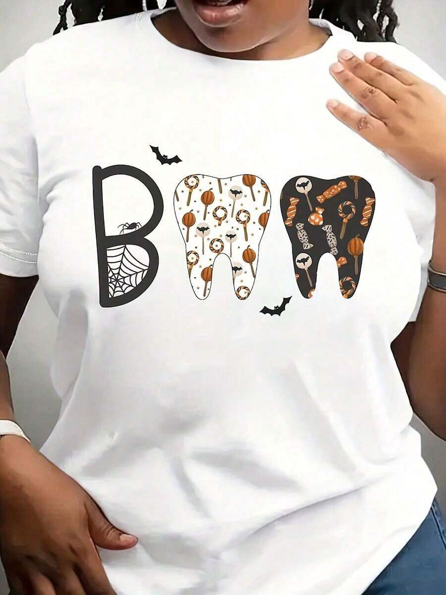 Suave, transpirable y ligero para comodidad durante todo el día. Camiseta de dentista "Spooky Dental" para Halloween, regalo para dentistas, "Trick Or Treat", camiseta divertida de odontología, regalo para odontólogos o higienistas, camiseta para ortodoncistas. Cuello redondo clásico con un ajuste relajado que favorece todas las formas del cuerpo y es fácil de combinar con jeans, pantalones cortos y leggings. - Blanco - Ver 1