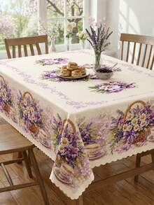 Floral Printed Tablecloth. Polyester Rectangular, Circular, And Oval Tablecloths With Shell Lace Design, Quick Drying, Washable, Suitable For Daily Use, Summer Kitchen Decoration, Wedding Banquets, Outdoor Gardens, Wedding Decorations, Kitchen Dining Rooms, And Seasonal Home Decor. - Multicolor - View 10