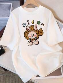 Vintage 100% Cotton T-Shirts, New Summer 2026, Loose Fit, Round Neck, Versatile, Comfortable And Casual For Women, Youthful And Modern Short-Sleeved T-Shirt For Everyday Use, 100% Cotton. - 白色 - 查看 5