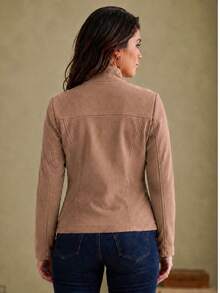 Slim Fit Jacket In Fleece Fabric, Wool Style, Faux Pockets, Winter Fashion, Party, São João (Saint John's Day), Office, Day-To-Night, , Premium, Blogger. - 乾枯玫瑰色 - 查看 3