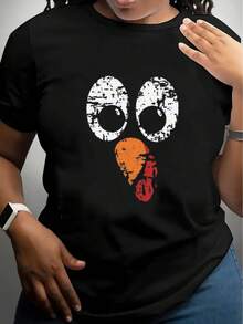 Women's Casual Short Sleeve T-Shirt, 1 Piece, 100% Thick Cotton - Comfortable Round Neck, Soft And Attractive Top - Cotton Short Sleeve T-Shirt, Round Neck, Urban Vintage Style, Unisex And Loose Fit - 黑色 - 查看 3